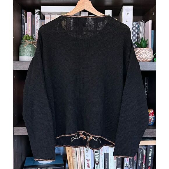 VTG Heirloom Collectibles Black Cardigan Floral Design Brown Gold Buttons Medium - Picture 2 of 4